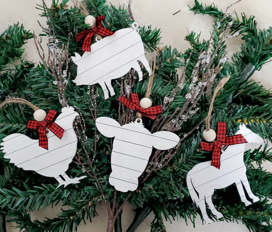 Shiplap Farm Animals Ornaments (4 Pack)