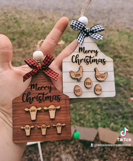 Cow Shiplap Family Ornament