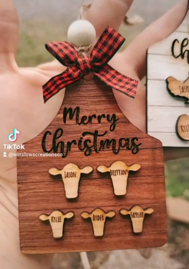 Cow Shiplap Family Ornament